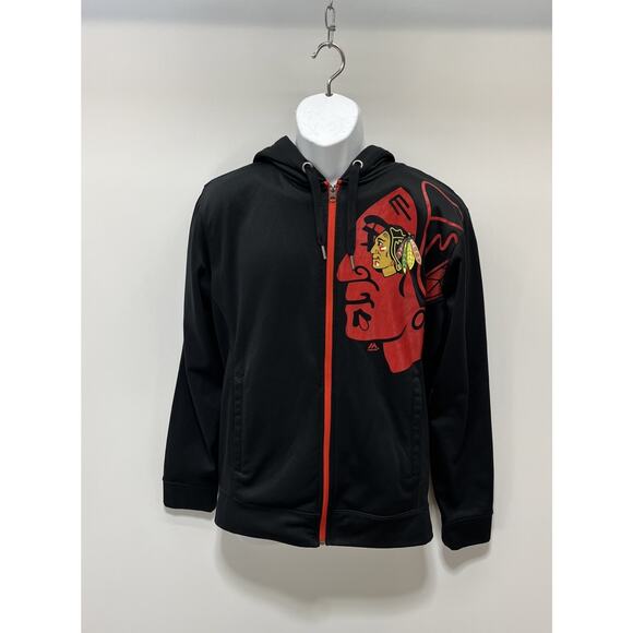 Majestic Chicago Blackhawks NHL Full Zip Jacket Black Size M - Picture 1 of 6